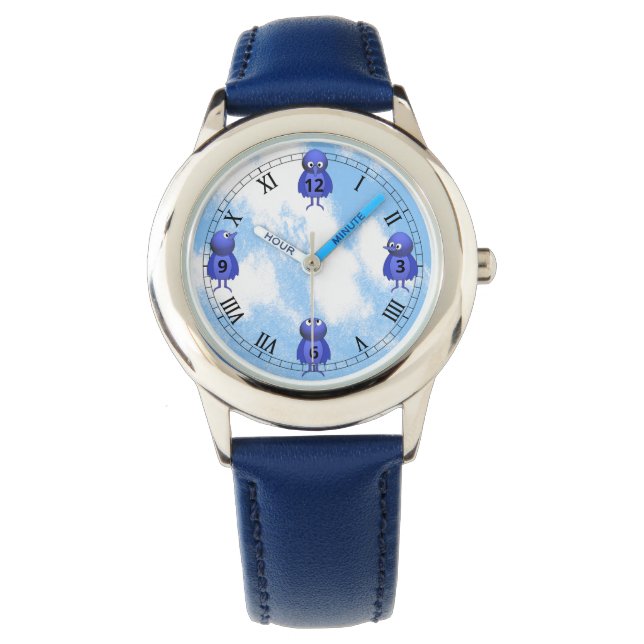 Blue Birds Arabic Roman Numbers Watch (Front)