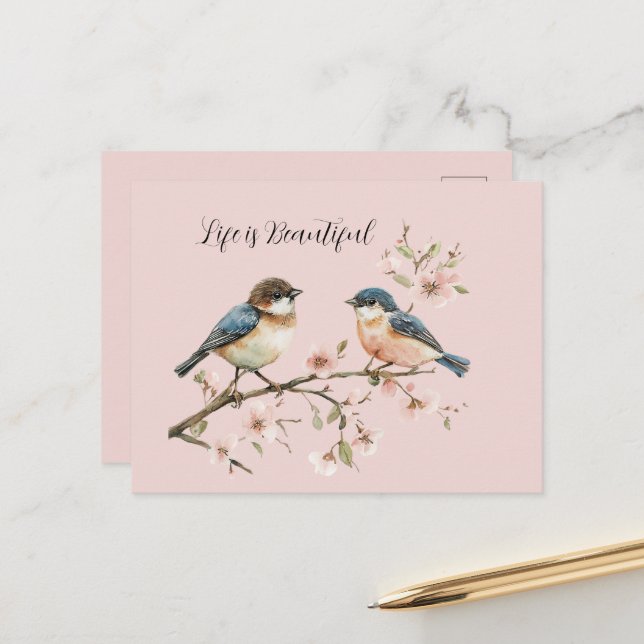 Blue Birds Cherry Blossom  Postcard (Front/Back In Situ)