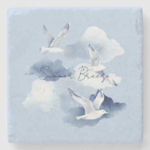 Blue Birds Clouds Summer Breeze Stone Coaster