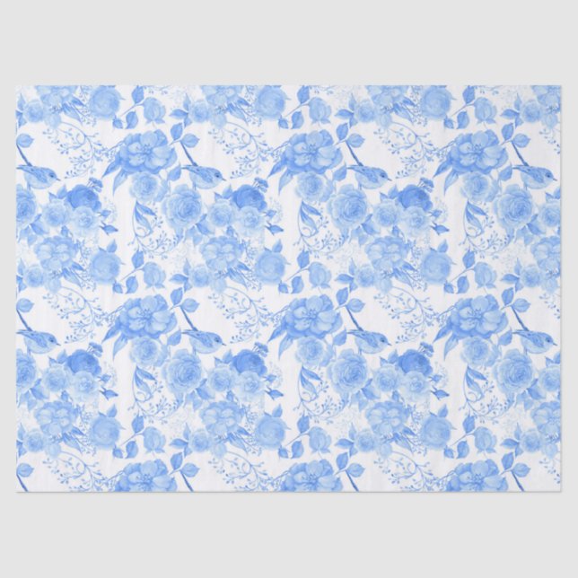 blue birds flowers pattern Wedding Tissue Paper (Front)