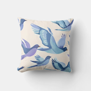 Blue Birds Flying Modern Watercolor Cushion