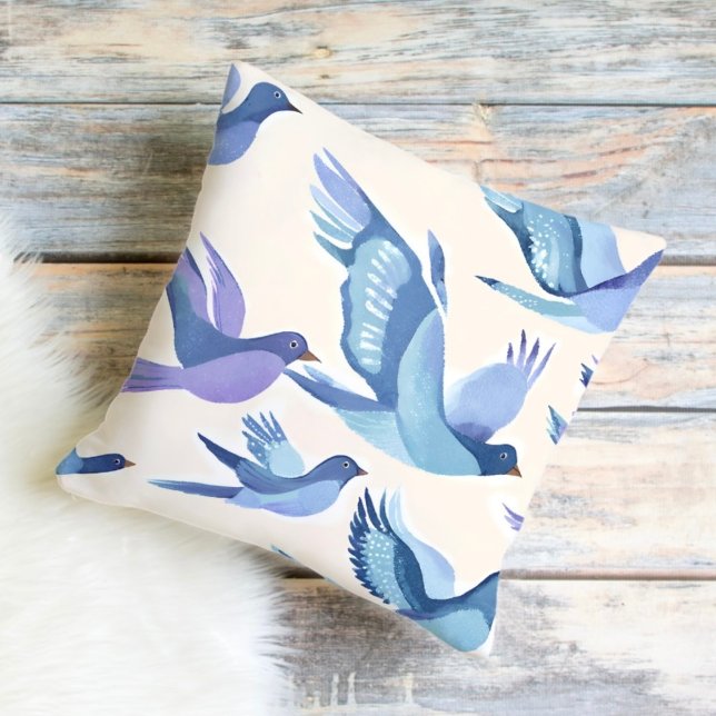 Blue Birds Flying | Modern Watercolor Cushion (Creator Uploaded)