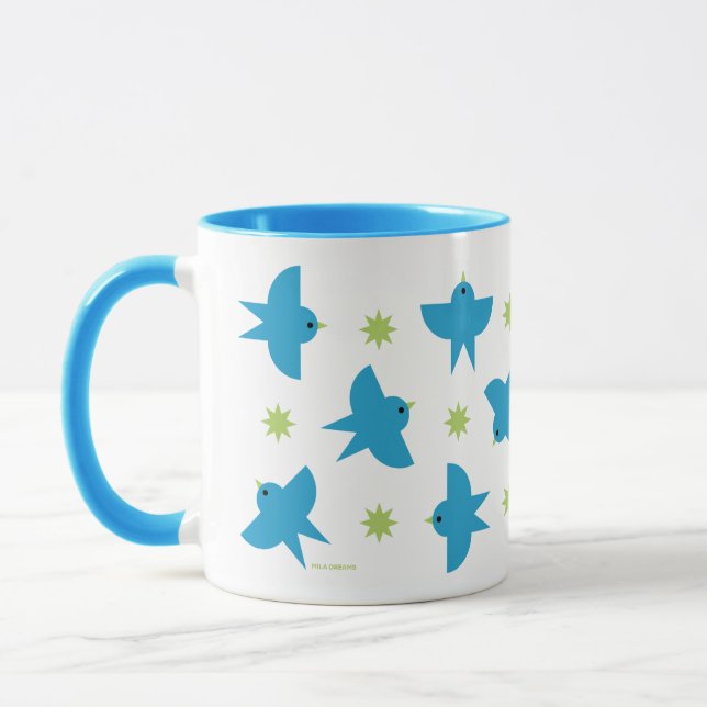 Blue Birds Flying Pattern Ceramic Mug (Left)