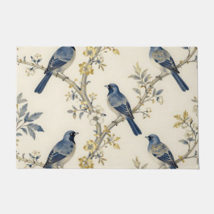 Blue Birds Golden Blossom Pattern Doormat