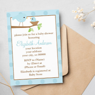Blue Birds in a Nest Baby Shower Invitation