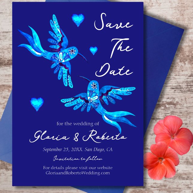 Blue Birds Mexican Wedding Save The Date Card (Creator Uploaded)