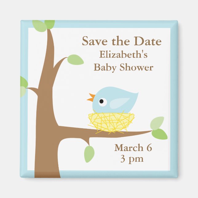 Blue Birds Nest Baby Shower Magnet (Front)