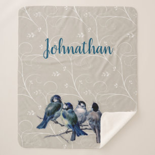 Blue Birds on a Branch Sherpa Blanket