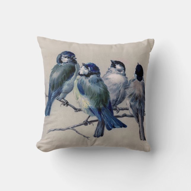 blue birds on a grey background cushion (Front)