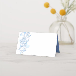 Blue birds open cage graphic guest place cards