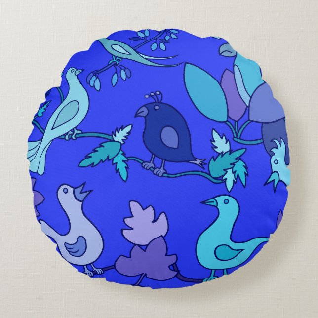 Blue Birds Round Cushion (Front)