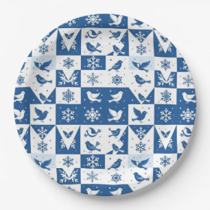 Blue Birds & Snowflakes Christmas Winter Party Paper Plate