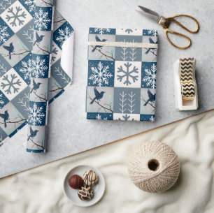 Blue Birds & Snowflakes Christmas Winter Pattern Wrapping Paper