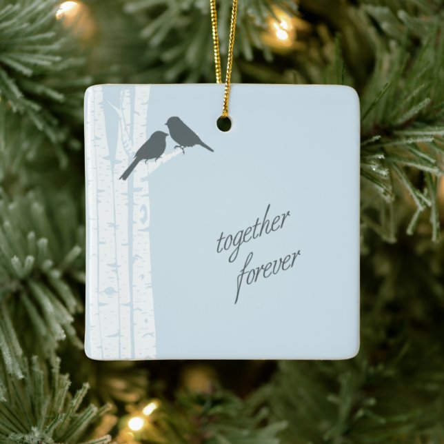 Blue Birds Together Forever Christmas Ceramic Ornament (Tree)