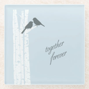 Blue Birds Together Forever Glass Coaster