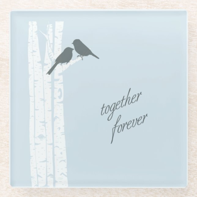 Blue Birds Together Forever  Glass Coaster (Front)
