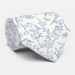 Blue birds toile de jouy neck tie