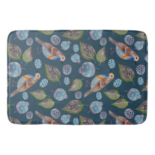 Blue Birds Watercolor Pattern Bath Mat