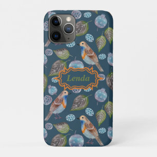 Blue Birds Watercolor Pattern iPhone 11 Pro Case