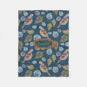 Blue Birds Watercolor Pattern Fleece Blanket