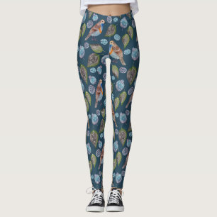 Blue Birds Watercolor Pattern Leggings
