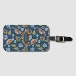 Blue Birds Watercolor Pattern Luggage Tag