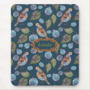 Blue Birds Watercolor Pattern Mouse Pad