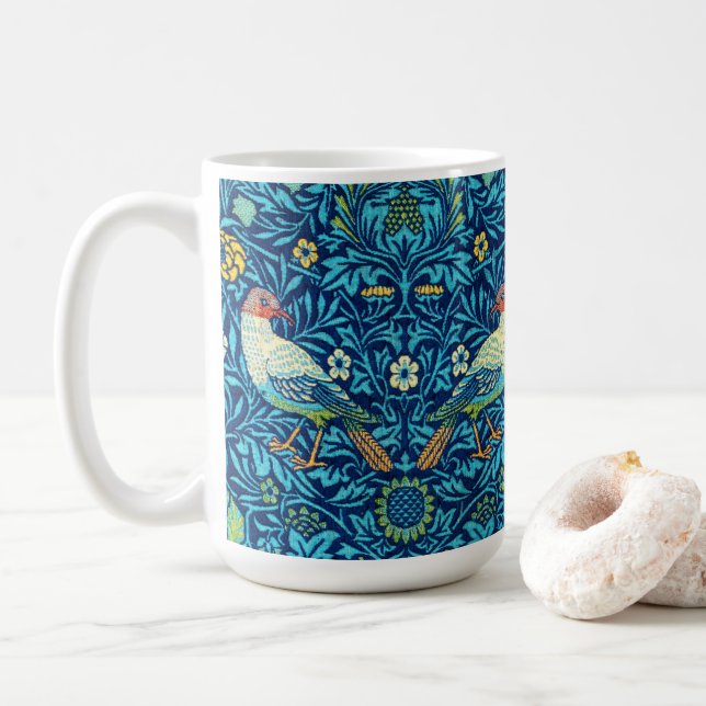 Blue birds William Morris art design  Coffee Mug (With Donut)