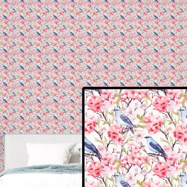 Blue Birds with Pink Flowers   Wallpaper (Creator Uploaded)