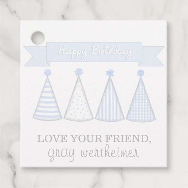 Blue Birthday Banner Hat Gift Tag (Front)
