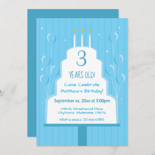 Blue Birthday Cake and Balloons   Invitation