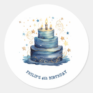 Blue Birthday cake birthday Classic Round Sticker
