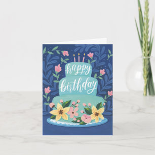 Blue Birthday Cake Birthday Greeting Card