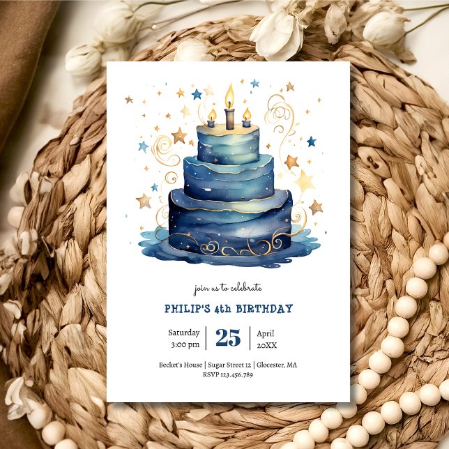 Blue Birthday cake birthday Invitation (Creator Uploaded)