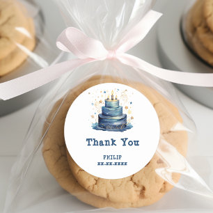 Blue Birthday cake birthday thank you Classic Round Sticker