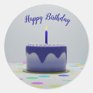 Blue Birthday Cake Classic Round Sticker
