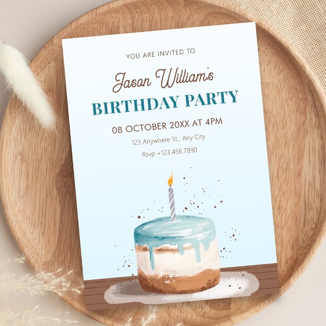 Blue birthday cake  invitation (Creator Uploaded)