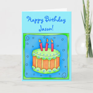 Blue Birthday Card with Cake