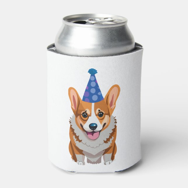Blue Birthday Corgi Classic T-Shirt Can Cooler (Can Front)