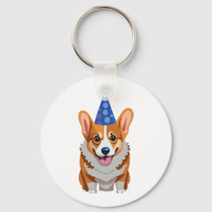 Blue Birthday Corgi Classic T-Shirt Key Ring