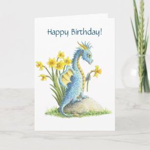 Blue Birthday Dragon card