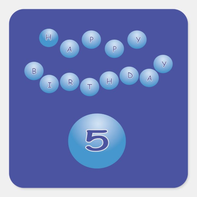 Blue Birthday for Boy Age 5 Square Sticker (Front)