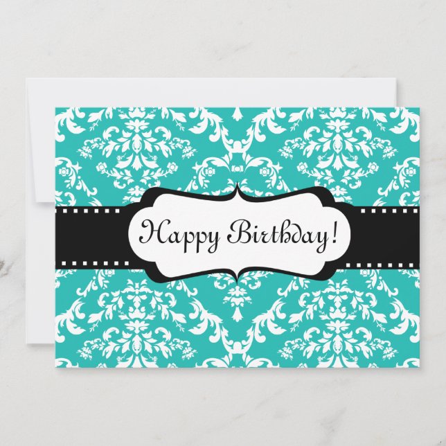 Blue Birthday Invitation Cute Damask Sweet 16 (Front)