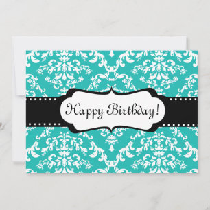Blue Birthday Invitation Cute Damask Sweet 16