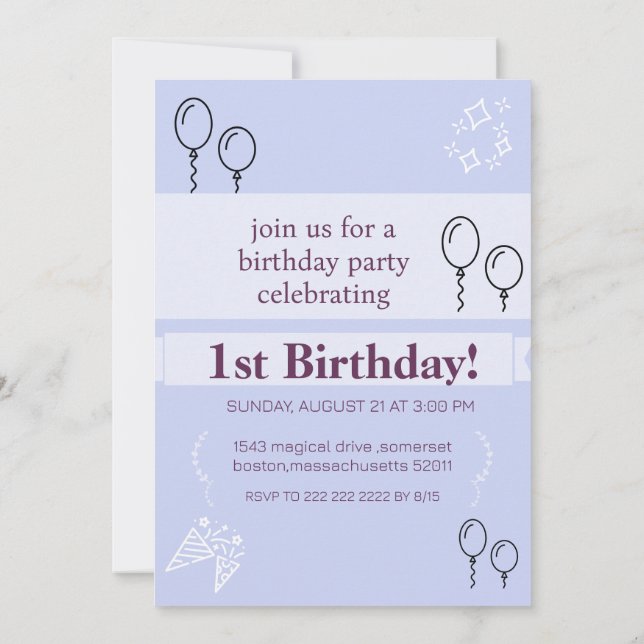  Blue Birthday invitations card (Back)