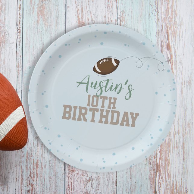 Blue Birthday Party Football Personalized Paper Plate (Creator Uploaded)