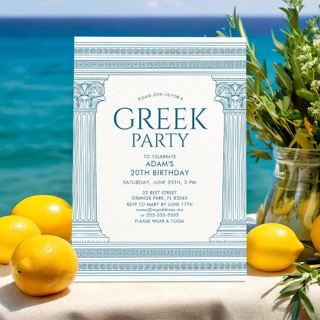 Blue Birthday Party Invitation with Greek temple (Creator Uploaded)