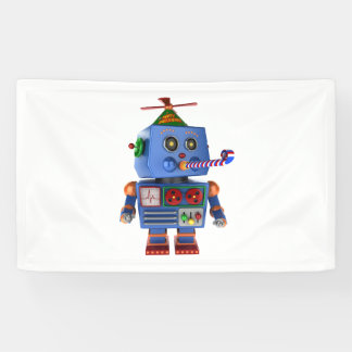 Blue birthday party toy robot banner