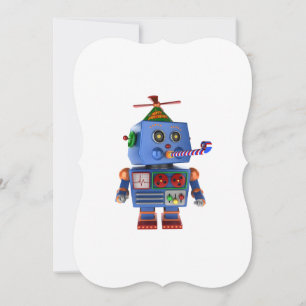 Blue birthday party toy robot invitation