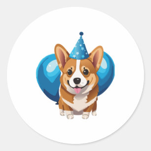 Blue Birthday Puppy Classic T-Shirt (1) Round Sticker